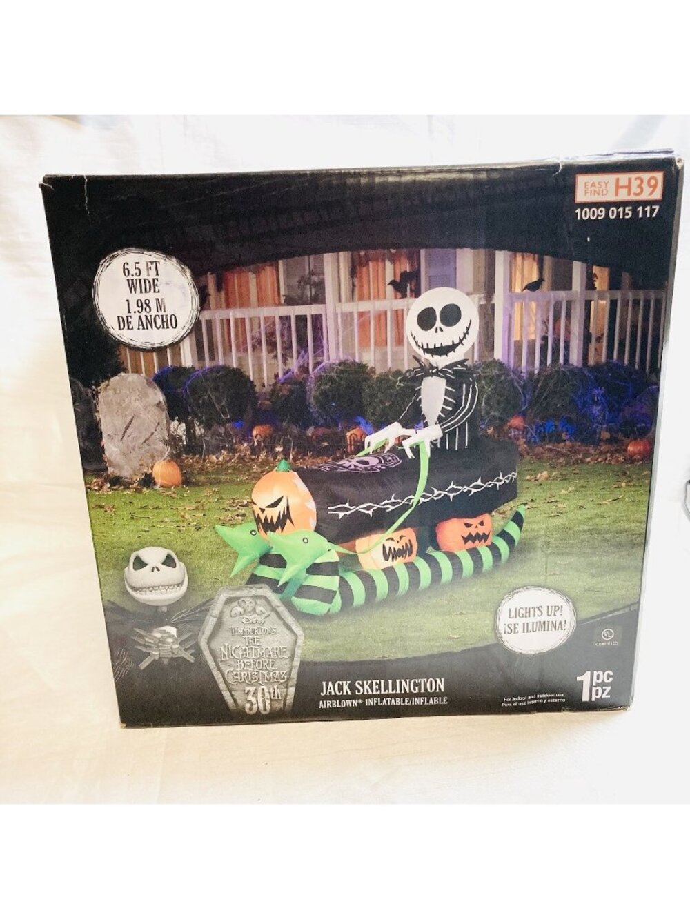 Disney Nightmare Before Christmas Jack Skellington Coffin Sleigh 6.5 Ft Inflatab